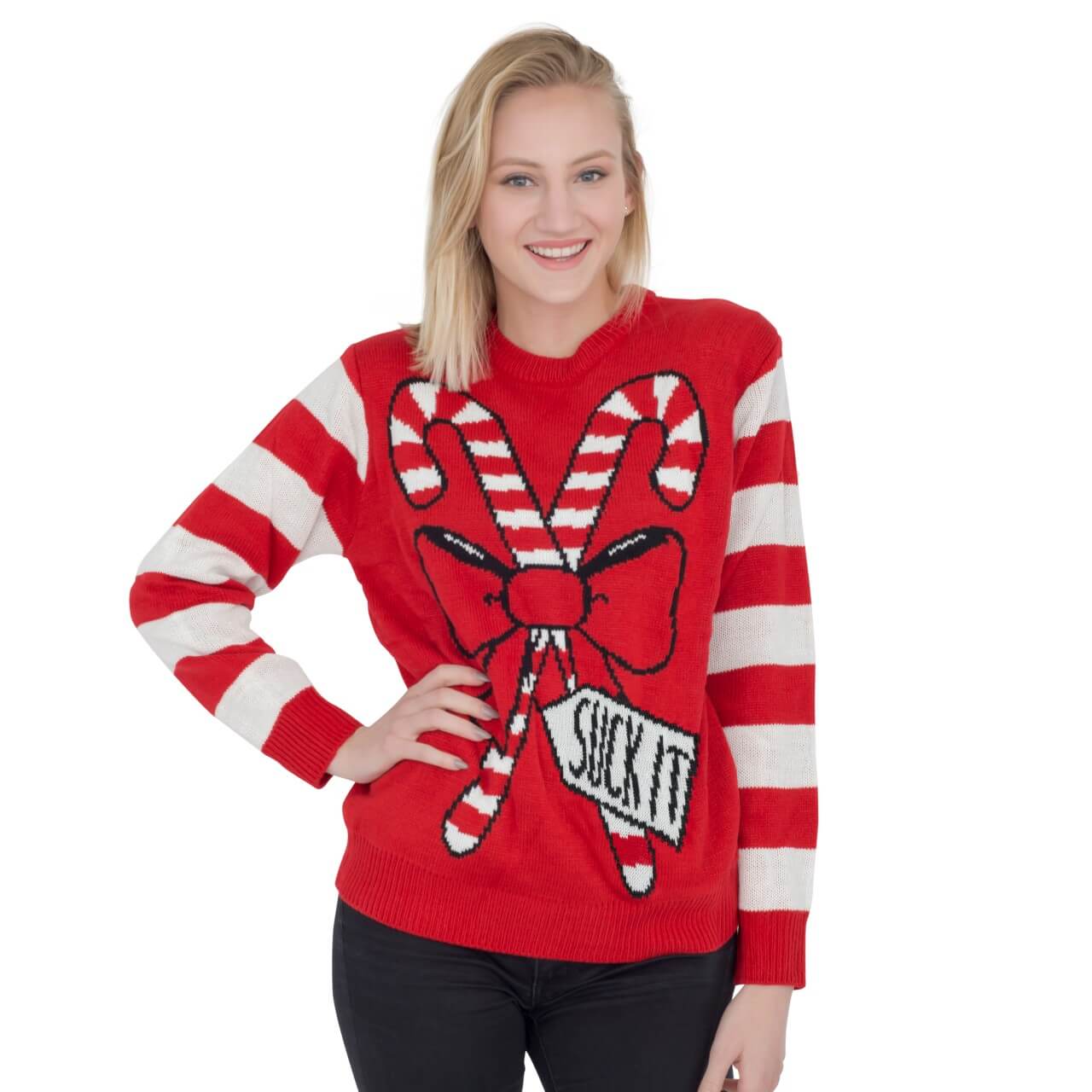 Women's Suck It Candy Cane Funny Ugly Christmas Sweater