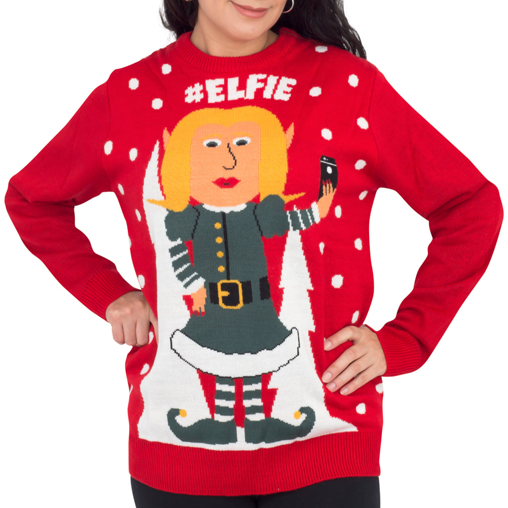 Women's #Elfie Hashtag Ugly Christmas Sweater