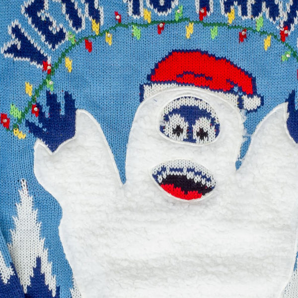 Yeti to Party Light up LED Ugly Christmas Sweater Closeup