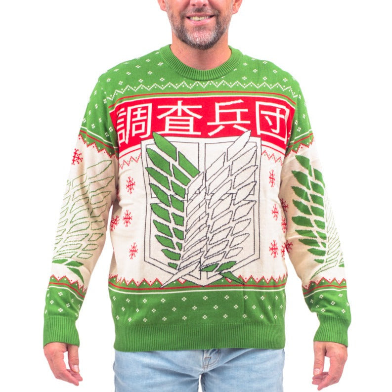 Attack on Titan 4 Kanji and Swords Ugly Christmas Sweater