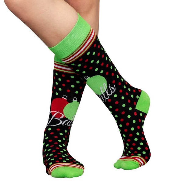 Adult Balls Ugly Christmas Black Green Red Socks