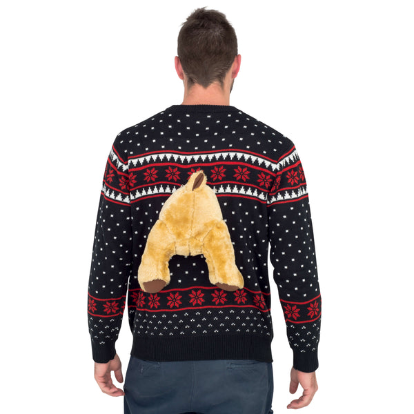Black 3-D Sweater with Stuffed Moose Back