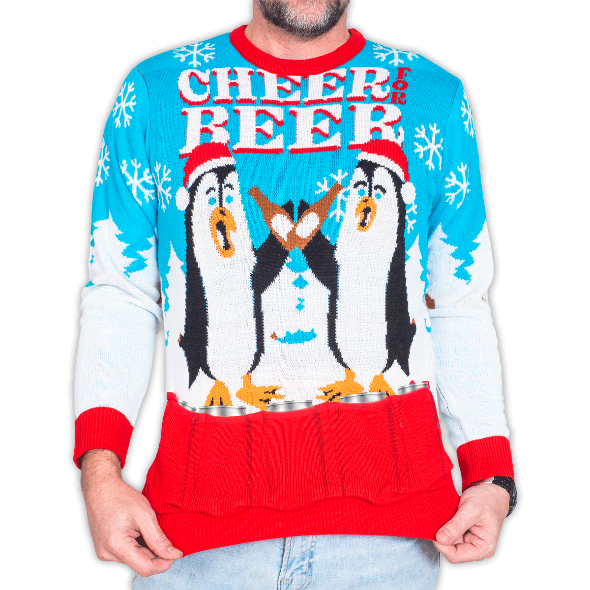 Cheer Beer Penguin Drinking Santa Hat Ugly Christmas Sweater
