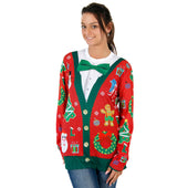 Women's Christmas Cardigan with Bow Long Sleeve All Over Print Shirt 1