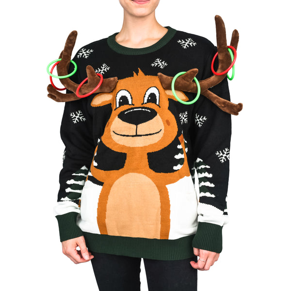 Costume Agent Reindeer Ring Toss 3D Ugly Christmas Sweater - S