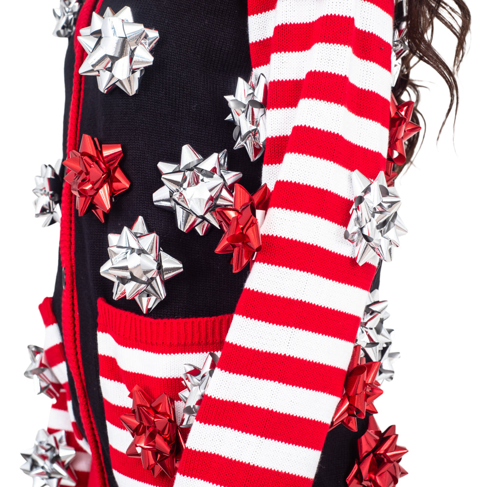Ugly Christmas Sweater Gift Wrapping Bow Cardigan