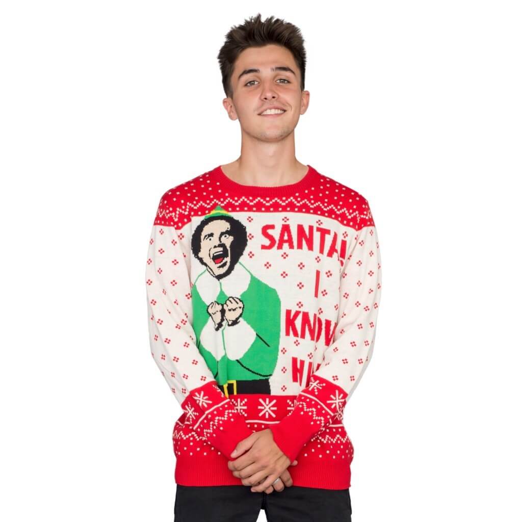 Elf Buddy Santa I Know Him Ugly Christmas Sweater 1