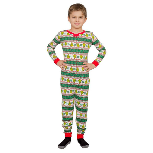 Grinch Family Faces Christmas Kids Pajama Union Suit 2