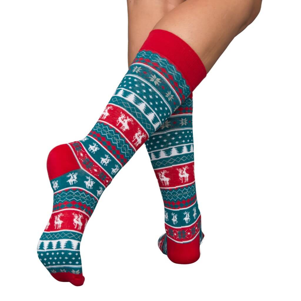 Humping Reindeer Ugly Socks Blue and Red | UglyChristmasSweater.com