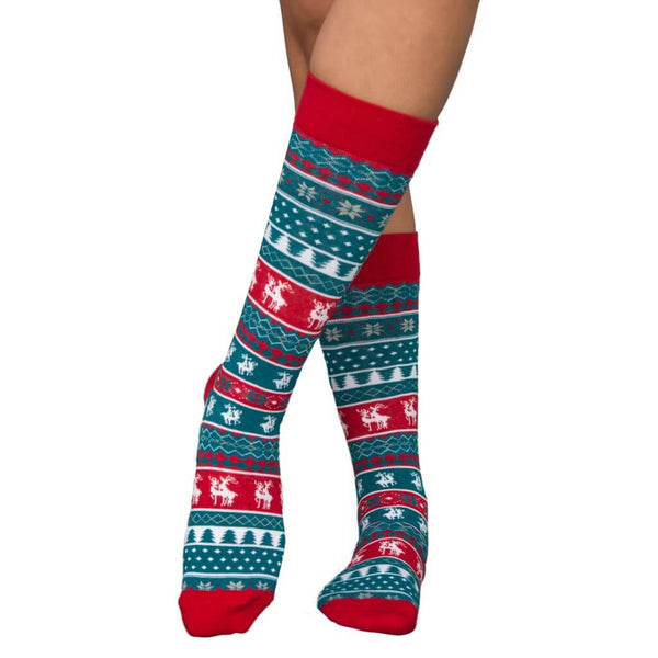 Humping Reindeer Adult Ugly Christmas Socks Blue and Red 4