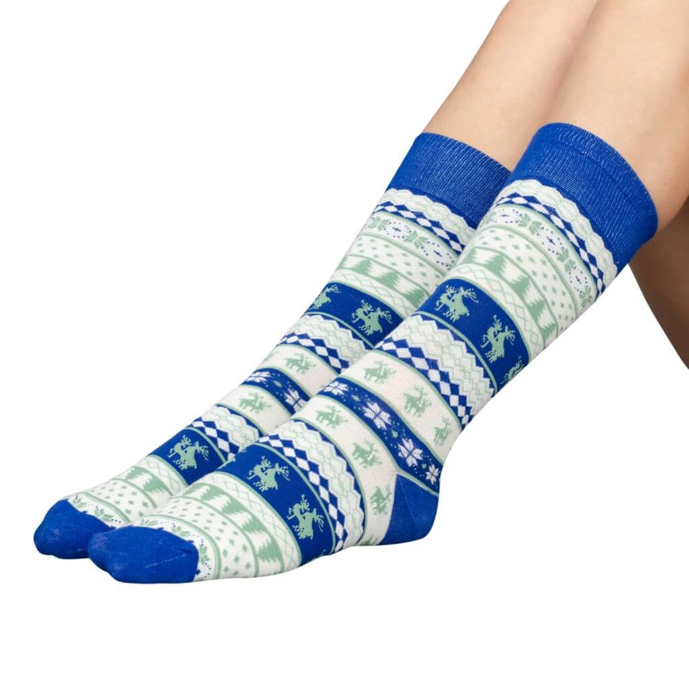 Humping Reindeer Ugly Socks Blue and White | UglyChristmasSweater.com