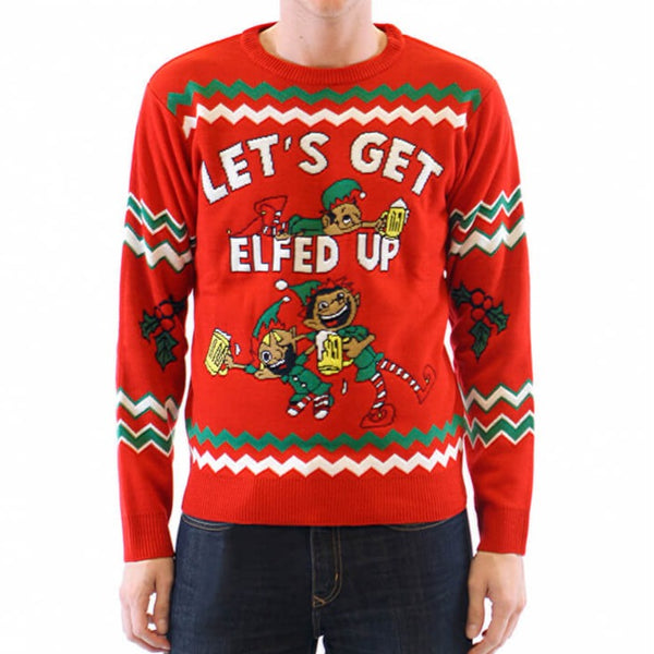 Let's Get Elfed Up Drunken Elves Ugly Christmas Sweater