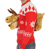 Red 3D Christmas Sweater with Stuffed Moose (ALS Patch) 2