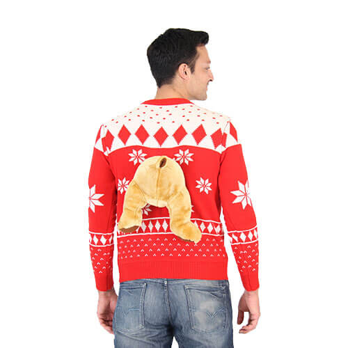 Red 3D Christmas Sweater with Stuffed Moose