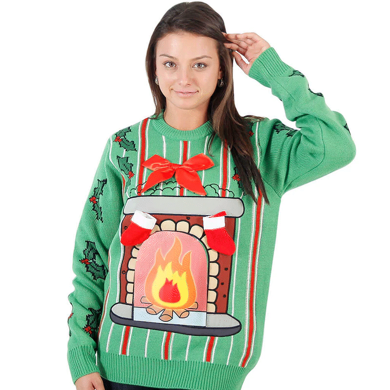 Women's LED Fireplace Ugly Christmas Sweater