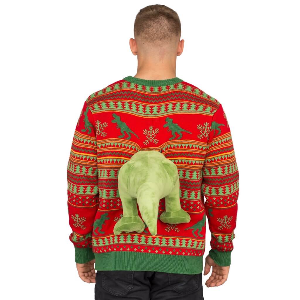 Mens 3D T-Rex Plushie Ugly Christmas Sweater 1