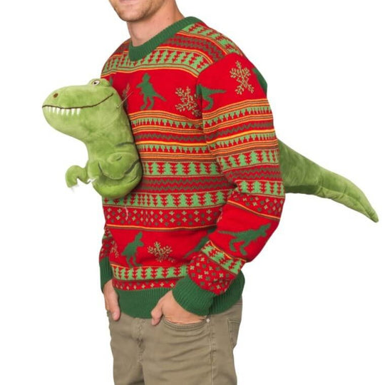 Mens 3D T-Rex Plushie Ugly Christmas Sweater 3