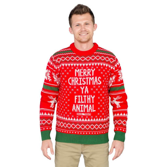 Merry Christmas Ya Filthy Animal Snowflake and Reindeer Ugly Sweater 2