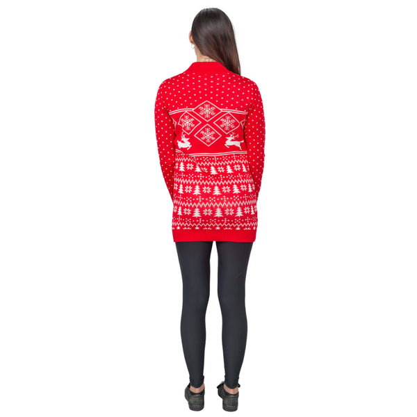 Red Reindeer Womens Ugly Christmas Sweater Dress-3
