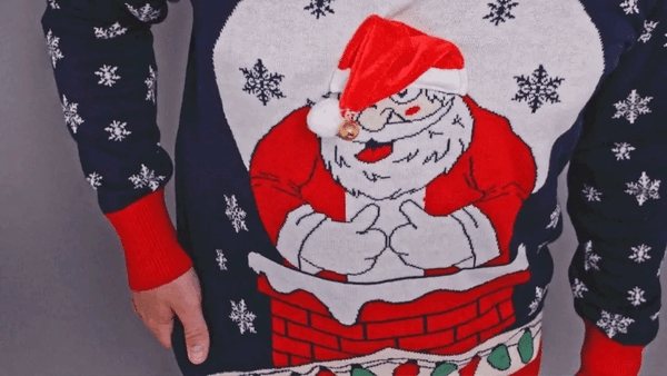 Flappy Santa Animated Hat Ugly Christmas Sweater