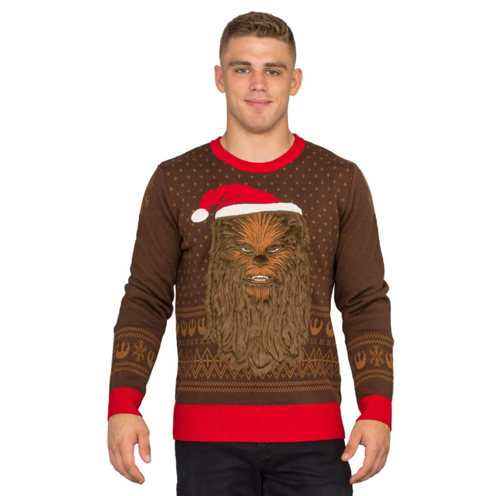 Star Wars Chewbacca Furry Face with Santa Hat Ugly Sweater 3