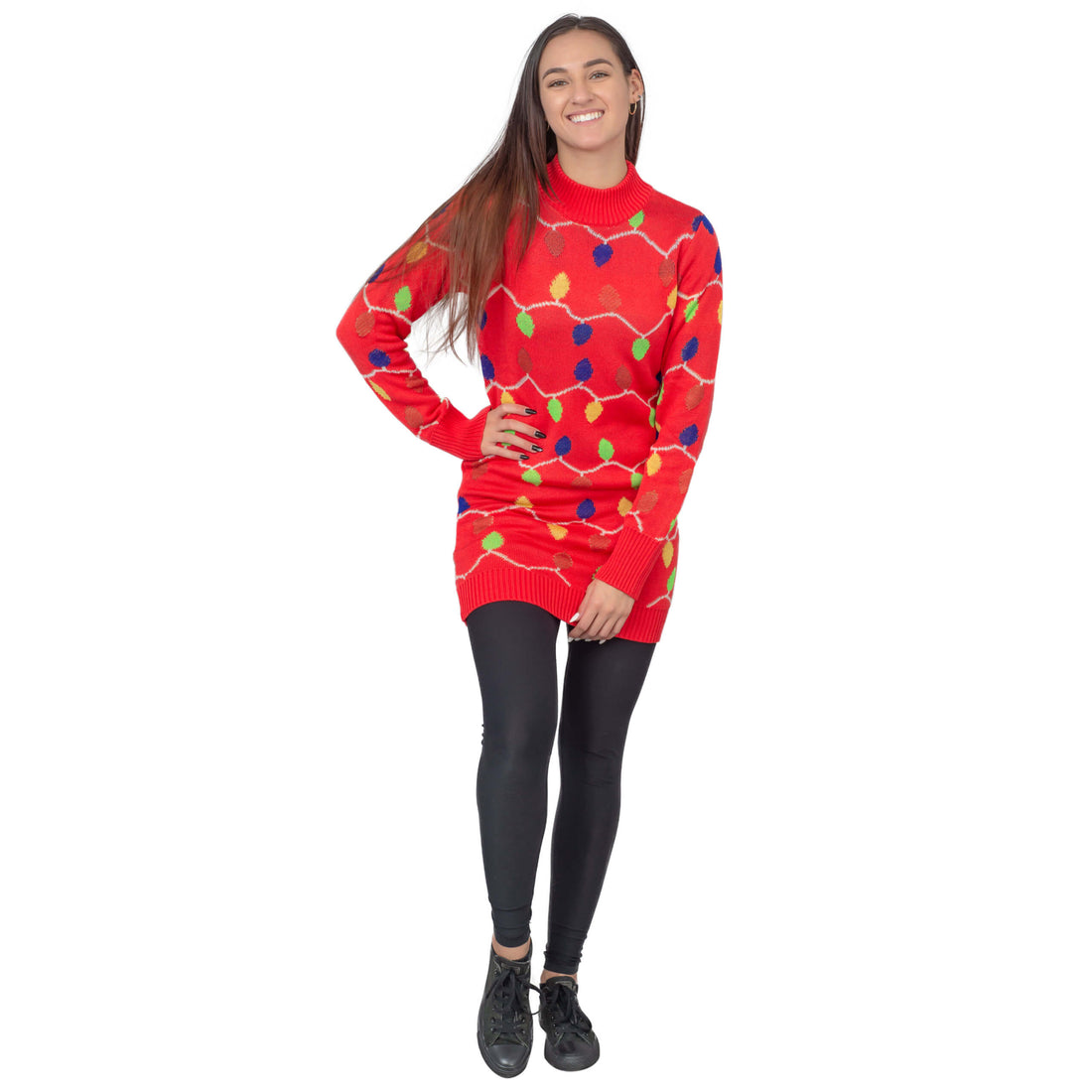 white christmas dresses String Lights Womens Ugly Christmas Sweater Dress