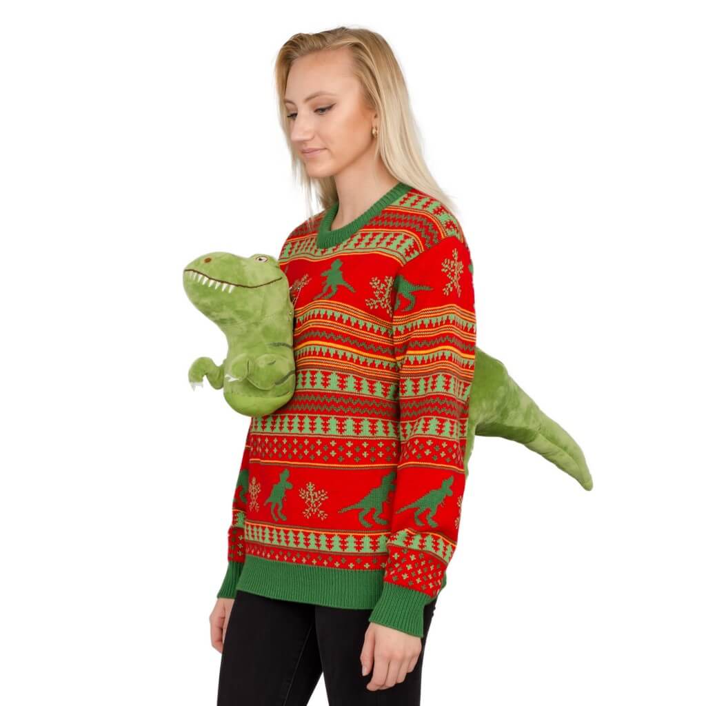 Women’s 3D T-Rex Plushie Ugly Christmas Sweater 11
