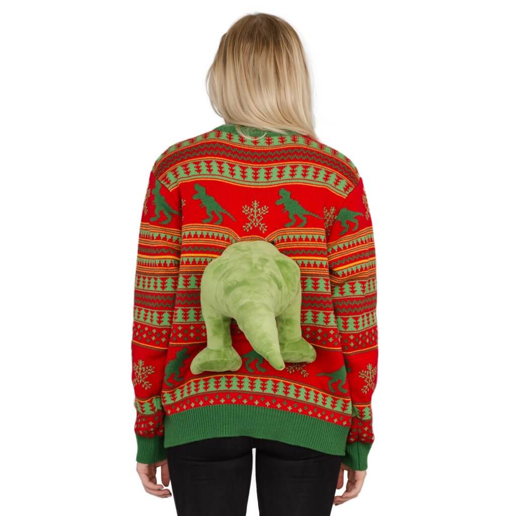Women’s 3D T-Rex Plushie Ugly Christmas Sweater 12