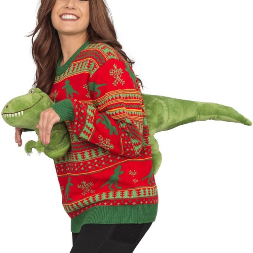 Women’s 3D T-Rex Plushie Ugly Christmas Sweater 3