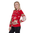 Women’s Candy Canes and Snowflakes Button Up Ugly Christmas Sweater with Bowtie Side
