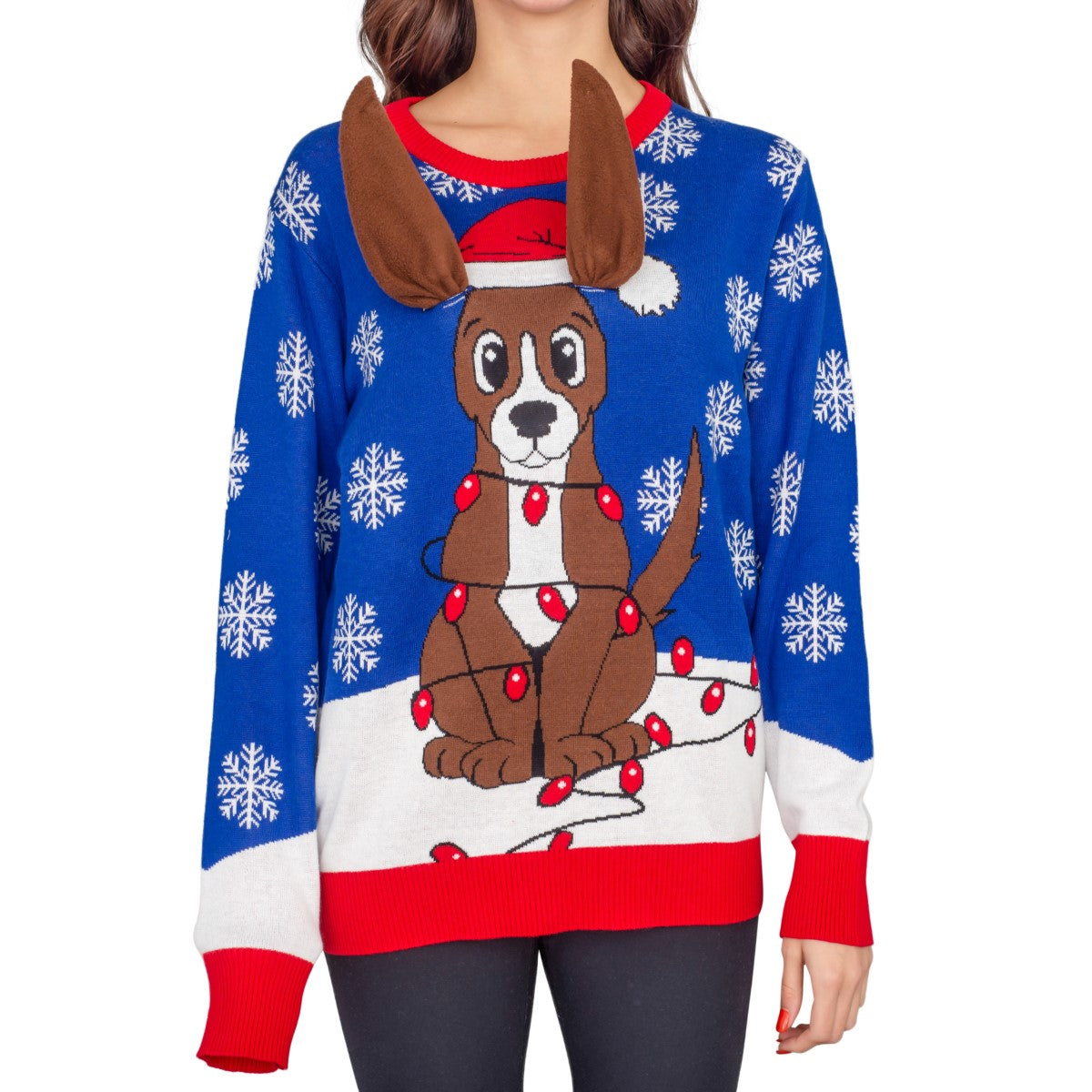 Women’s Flappy Dog Animated Puppy Ears Ugly Christmas Sweater 3