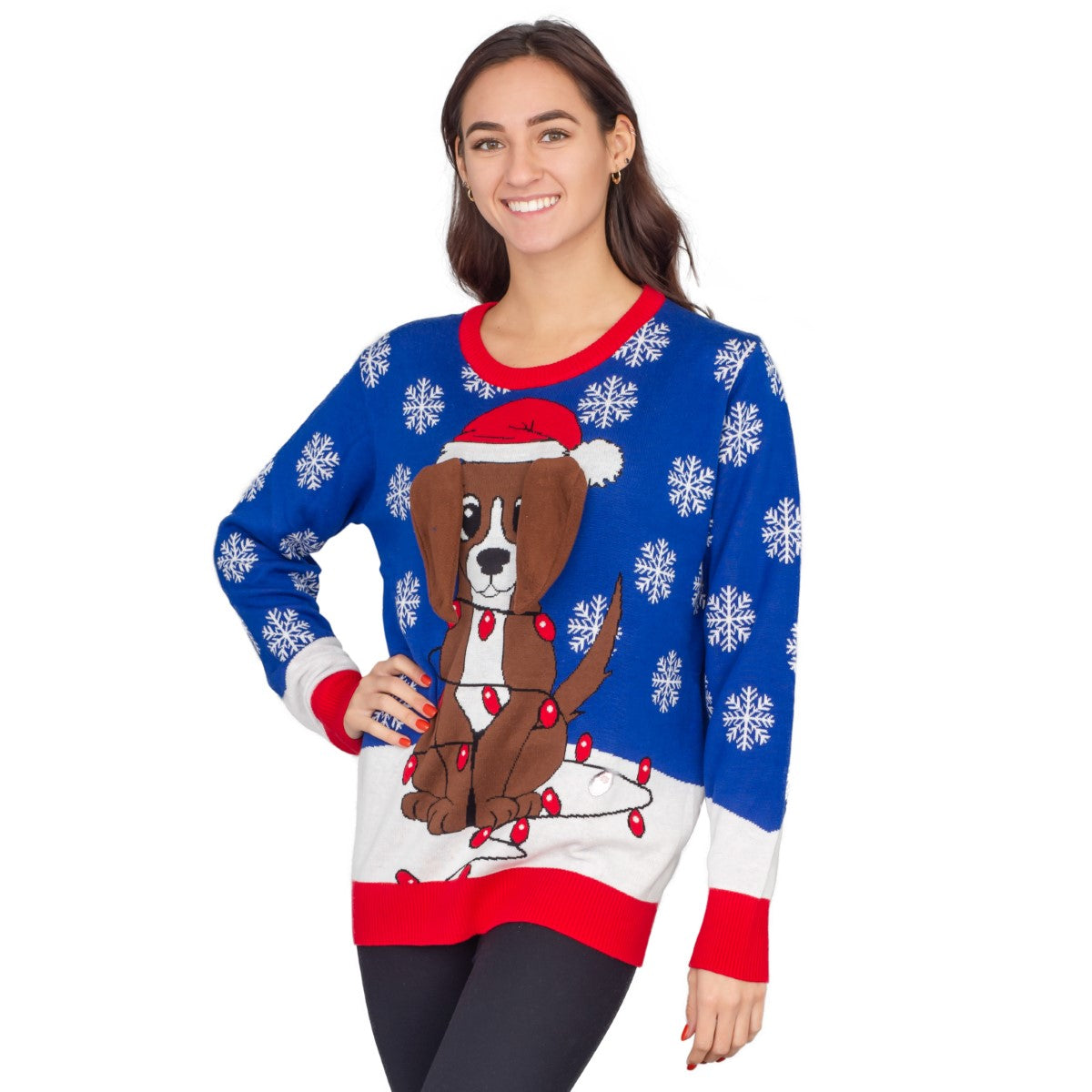 Women’s Flappy Dog Animated Puppy Ears Ugly Christmas Sweater 5