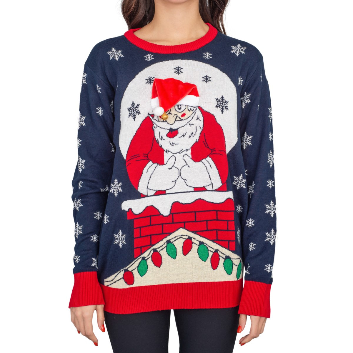 Women’s Flappy Santa Animated Hat Ugly Christmas Sweater 1