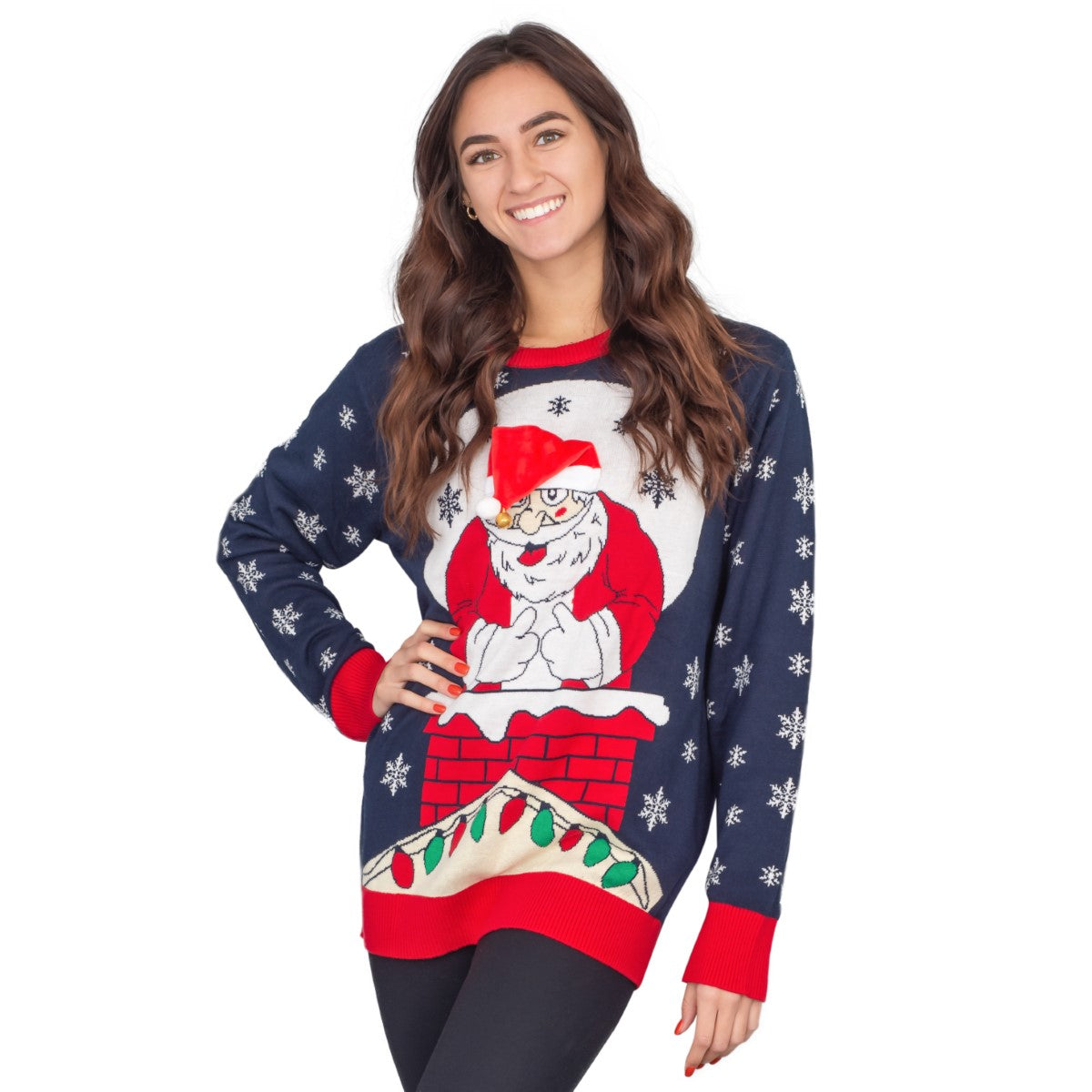 Women’s Flappy Santa Animated Hat Ugly Christmas Sweater 3