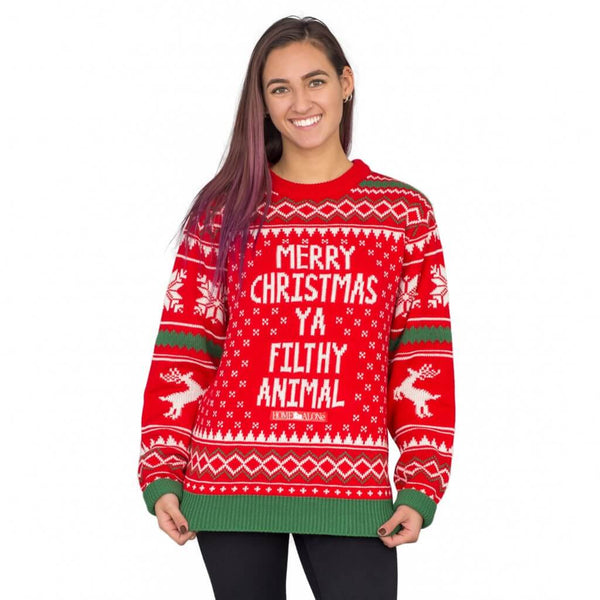 Women’s Merry Christmas Ya Filthy Animal Snowflake and Reindeer Ugly Sweater 1