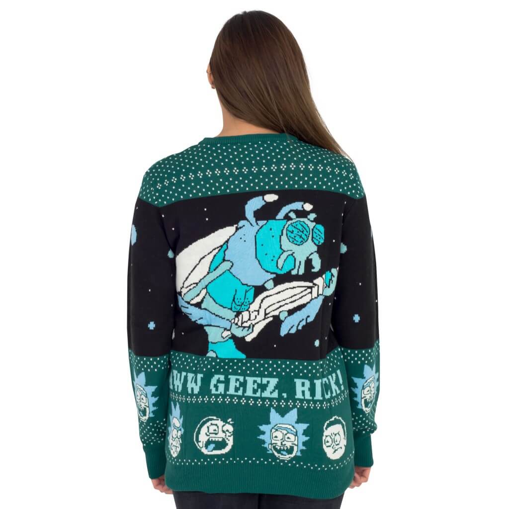 Women’s Rick and Morty Aww Geez, Rick Ugly Christmas Sweater Back