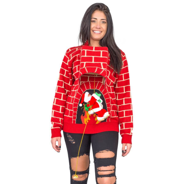 Women’s Santa Claus 3D Chimney Climbing Ugly Christmas Sweater 2