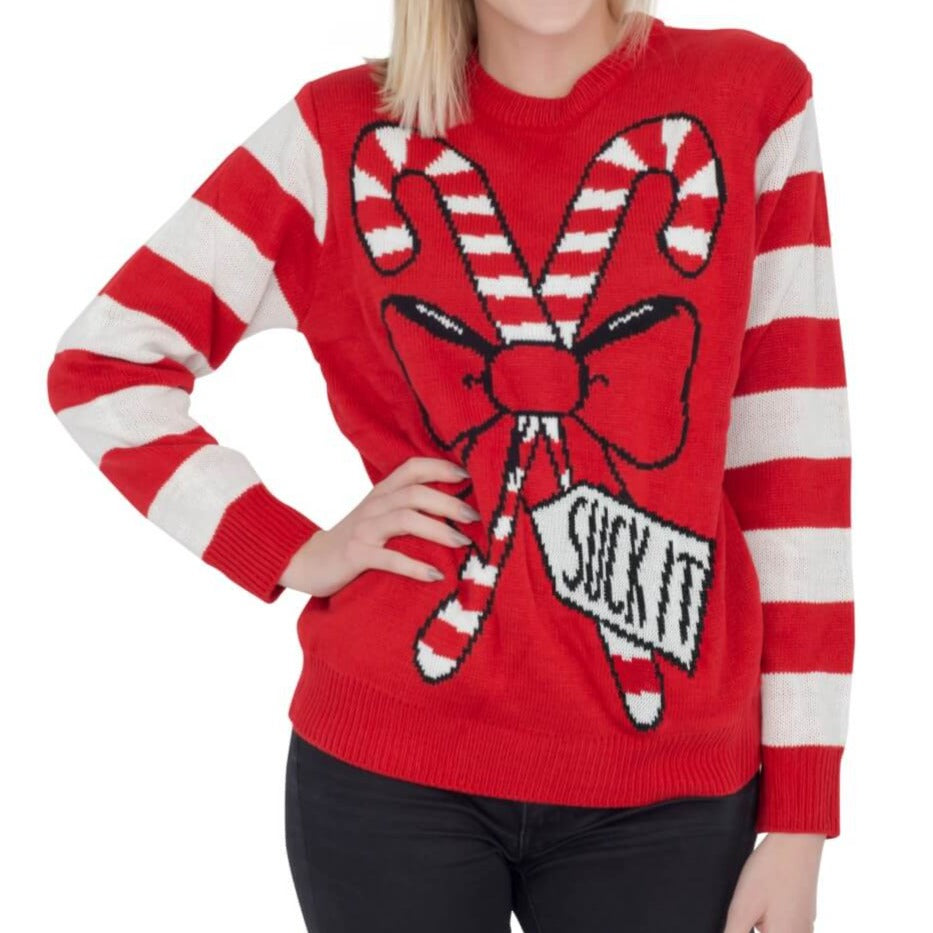 Women’s Suck It Candy Cane Funny Ugly Sweater