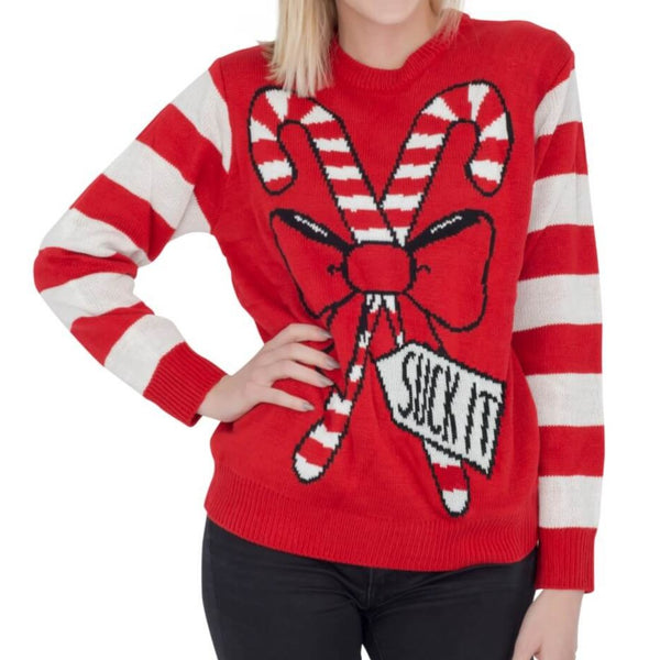 Women's Suck It Candy Cane Funny Ugly Sweater - Main Image