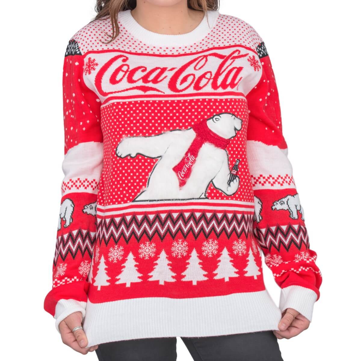 Women's Coca-Cola Polar Bear Coke and Trees Ugly Christmas Sweater-3