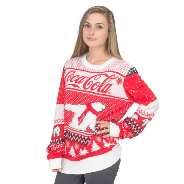 Women's Coca-Cola Polar Bear Coke and Trees Ugly Christmas Sweater-4