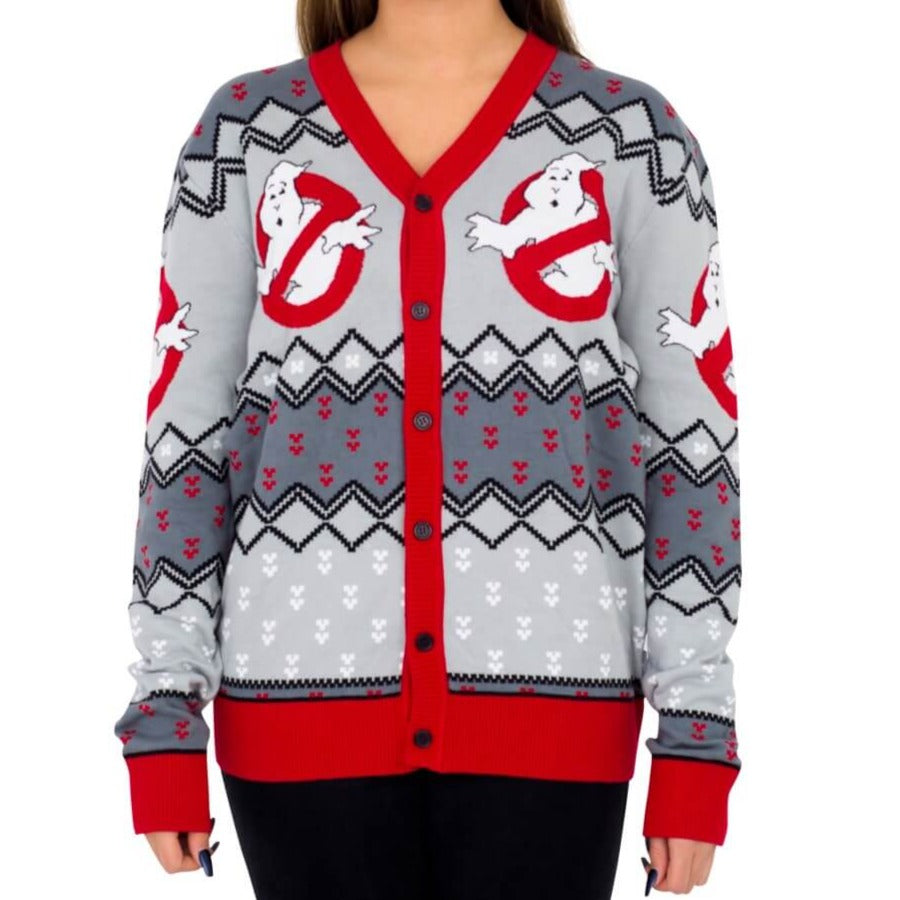 Women's Ghostbusters Logo Ugly Christmas Cardigan Sweater