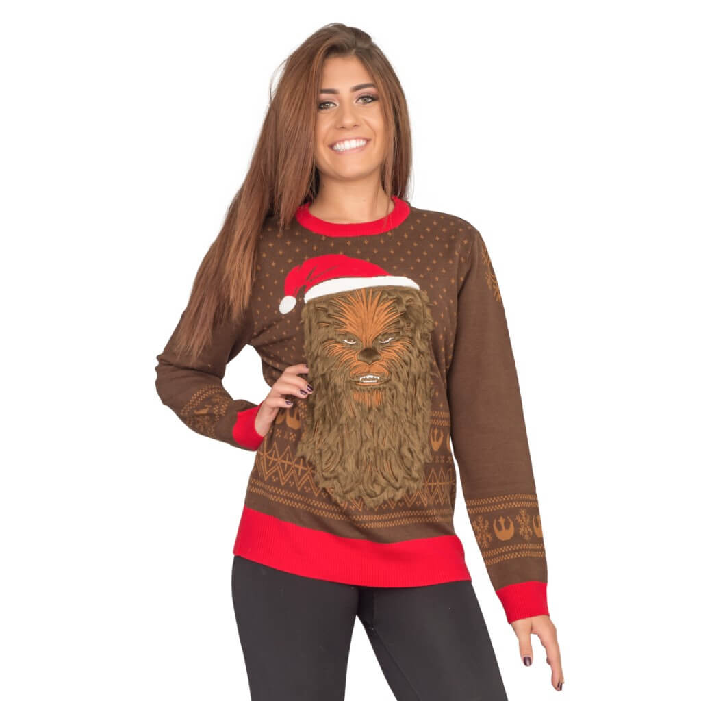 Women's Star Wars Chewbacca Furry Face with Santa Hat Ugly Sweater 3