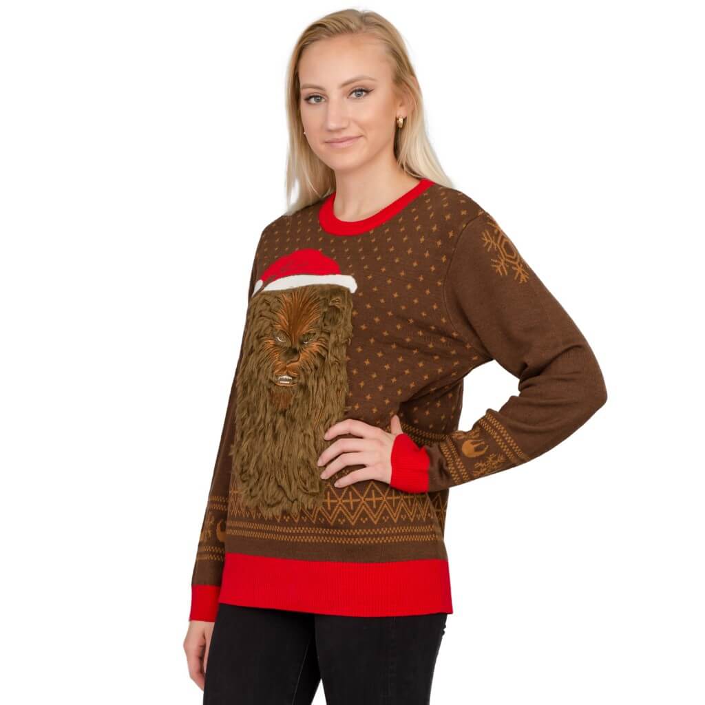 Women's Star Wars Chewbacca Furry Face with Santa Hat Ugly Sweater 5