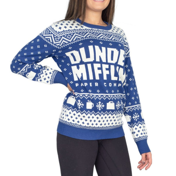 Women's The Office Dunder Mifflin Blue Ugly Christmas Sweater 2