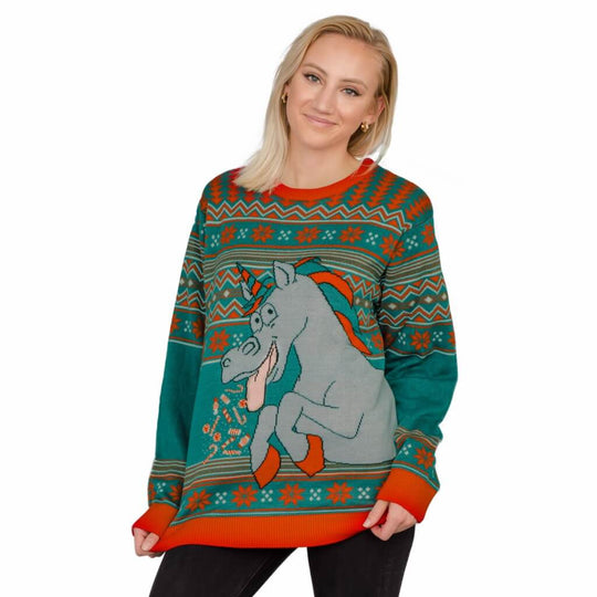 Women's Unicorn Candy Canes and Star Dust Ugly Christmas Sweater 1