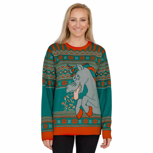 Women's Unicorn Candy Canes and Star Dust Ugly Christmas Sweater 2