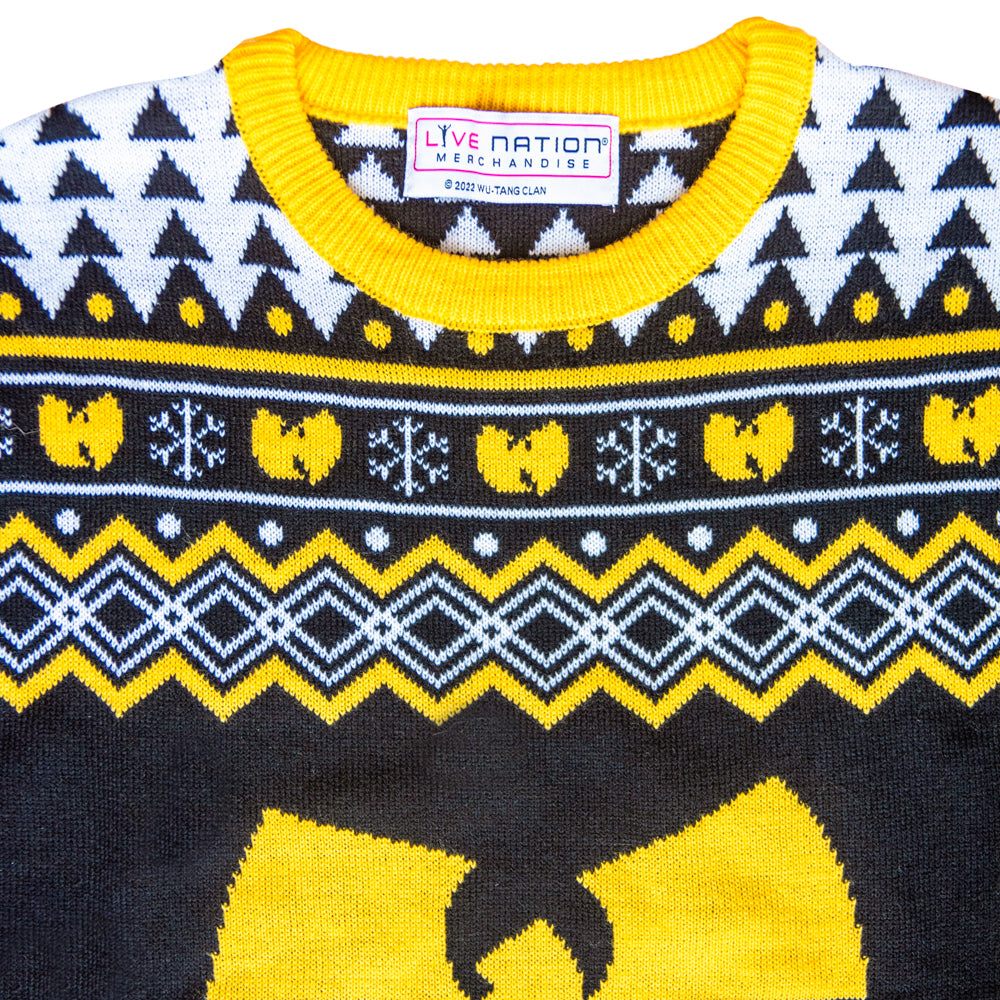 Wu Tang Clan Logo Snowflakes Yellow Black White Ugly Christmas Sweater