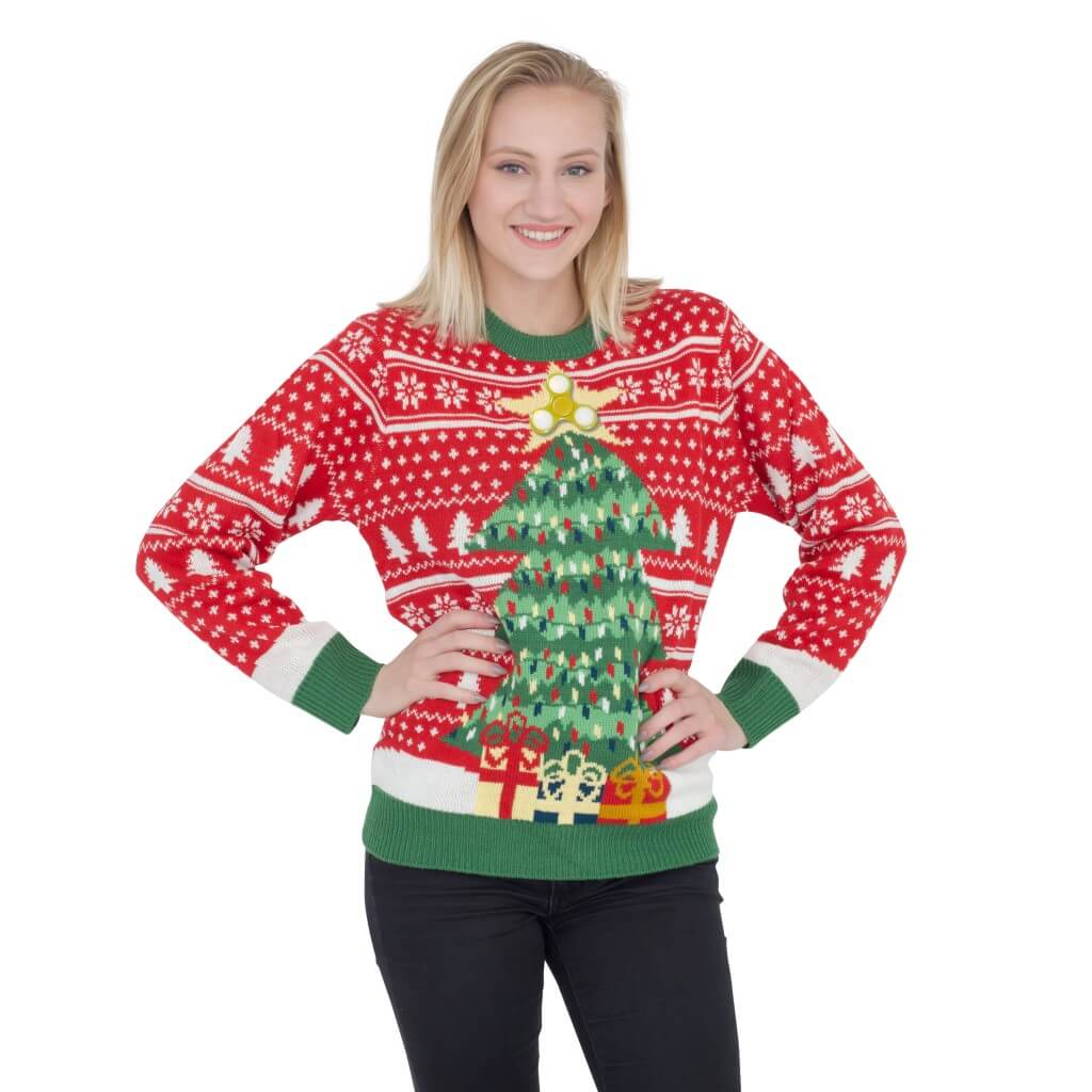 Women's Fidget Spinner Star Christmas Tree Ugly Sweater
