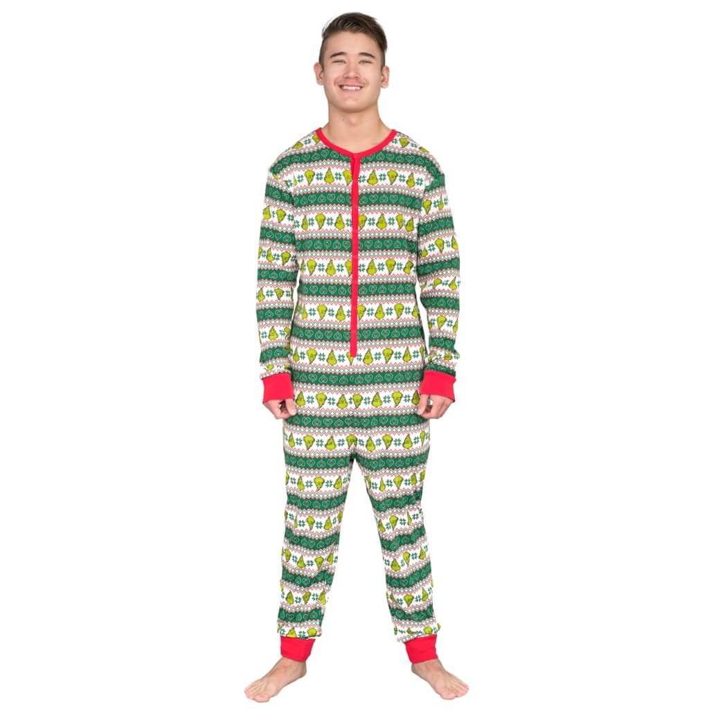 Grinch Family Faces Christmas Pajama Union Suit (size: Xl)